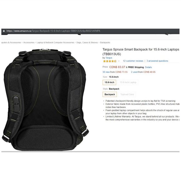 New Targus 15.6-Inch Spruce EcoSmart TSA Laptop - Picture 5 of 5